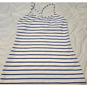 LULULEMON Power Y Racerback Tank Top Luon Stripe Pipe Dream Blue White Size 8